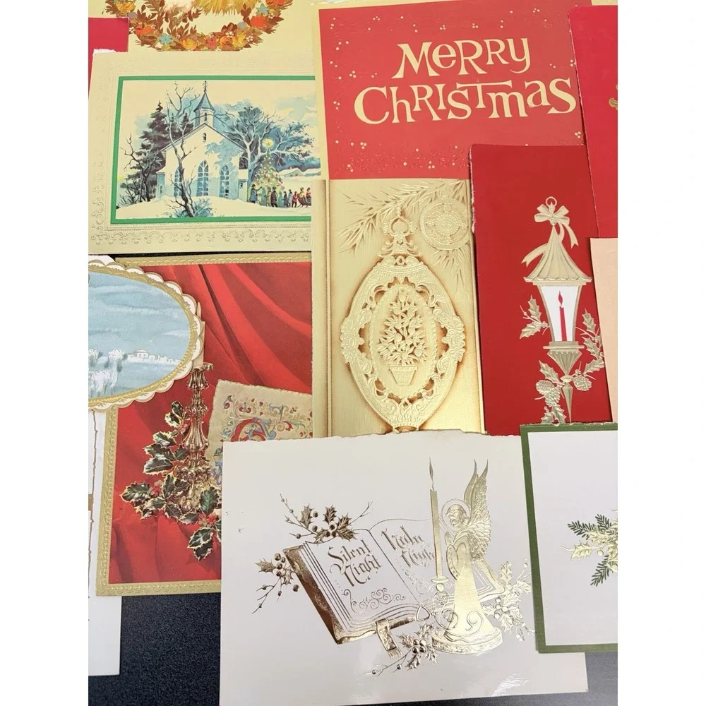 Vintage Christmas Cards Fronts Metallic Gold Decoupage Scrapbooking Crafts 40+